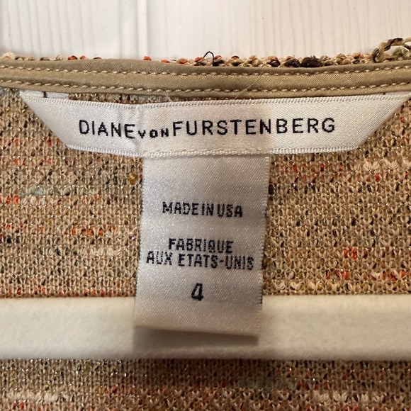 Diane Von Furstenberg Tweed Bell Sleeve Knit Dress Tan Multi Color Size 4 - Picture 5 of 8